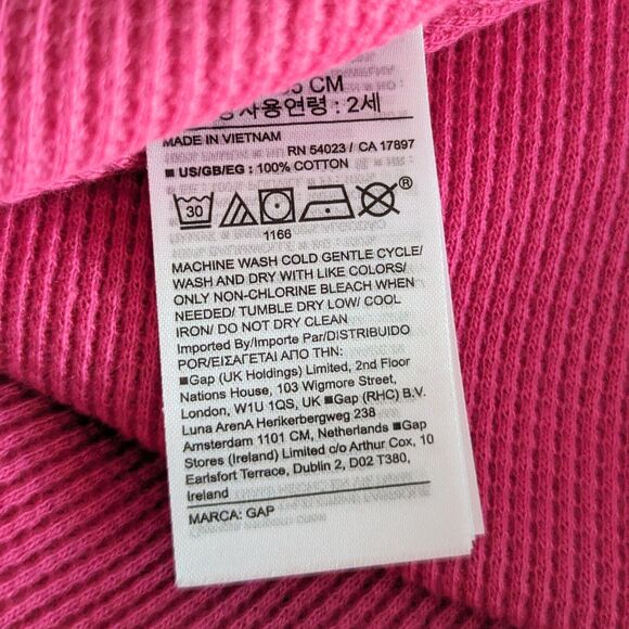 GAP Henley Dress 18-24 Months Long Sleeve Pink Waffle Knit Preppy Cottage Cozy - Picture 8 of 10